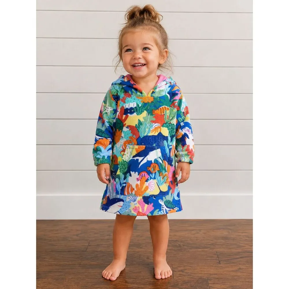 Boden G3037 Ocean Pattern Toweling Throw On Size 2-3Y NWT